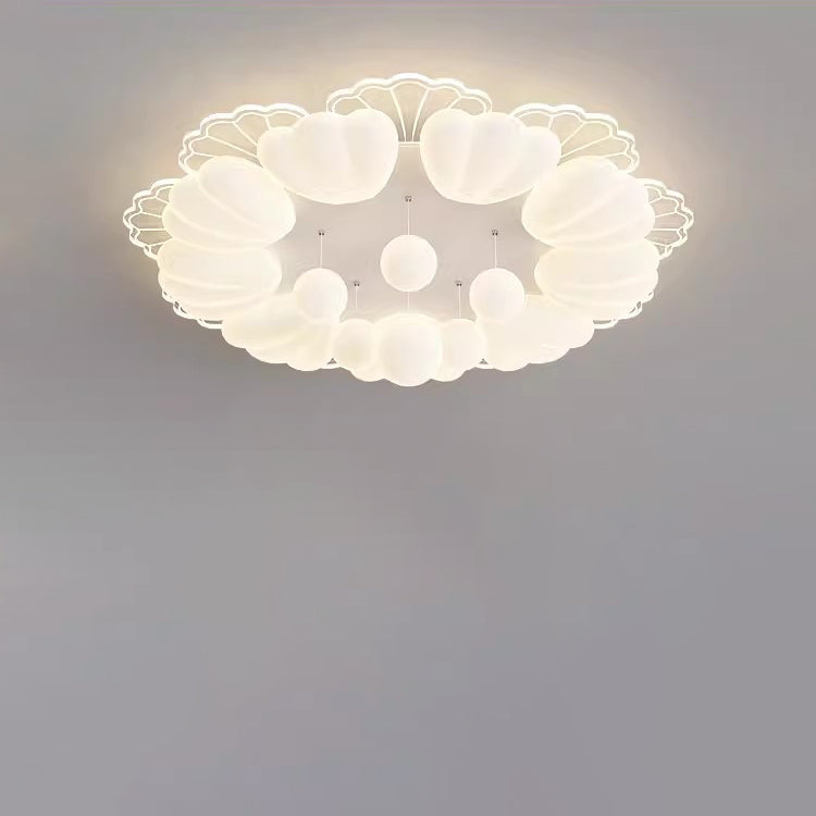 Contemporary Nordic Cream Flower Balls Crystal Iron PE Acrylic LED Flush Mount Ceiling Light For Bedroom