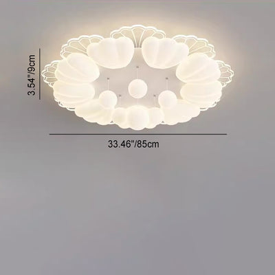 Contemporary Nordic Cream Flower Balls Crystal Iron PE Acrylic LED Flush Mount Ceiling Light For Bedroom