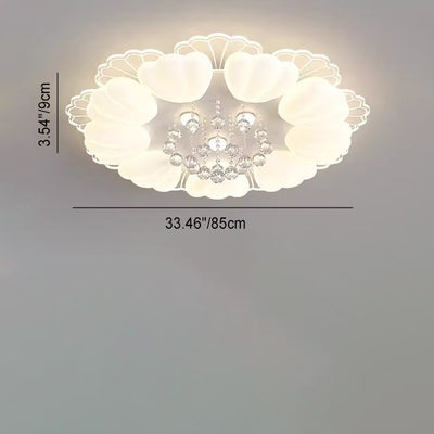 Contemporary Nordic Cream Flower Balls Crystal Iron PE Acrylic LED Flush Mount Ceiling Light For Bedroom