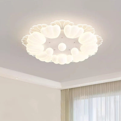 Contemporary Nordic Cream Flower Balls Crystal Iron PE Acrylic LED Flush Mount Ceiling Light For Bedroom