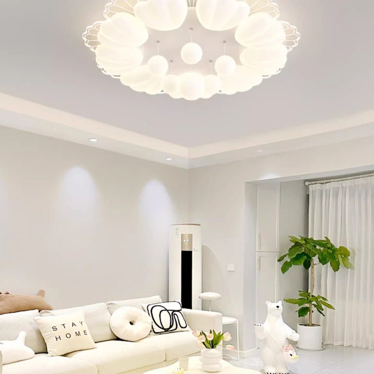 Contemporary Nordic Cream Flower Balls Crystal Iron PE Acrylic LED Flush Mount Ceiling Light For Bedroom