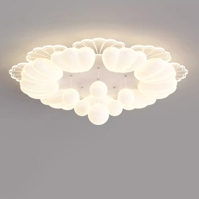 Contemporary Nordic Cream Flower Balls Crystal Iron PE Acrylic LED Flush Mount Ceiling Light For Bedroom