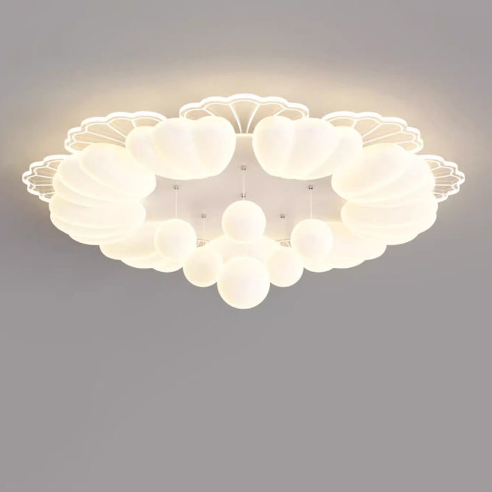 Contemporary Nordic Cream Flower Balls Crystal Iron PE Acrylic LED Flush Mount Ceiling Light For Bedroom