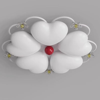 Contemporary Nordic Cream Flower Stitching Heart Ball Acrylic Iron PE LED Flush Mount Ceiling Light For Bedroom