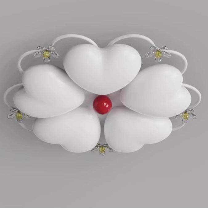 Contemporary Nordic Cream Flower Stitching Heart Ball Acrylic Iron PE LED Flush Mount Ceiling Light For Bedroom