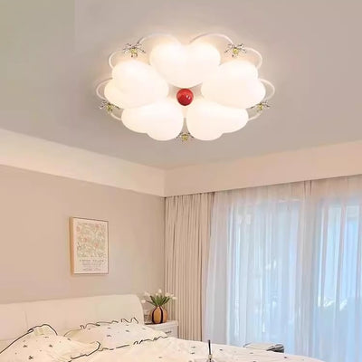 Contemporary Nordic Cream Flower Stitching Heart Ball Acrylic Iron PE LED Flush Mount Ceiling Light For Bedroom