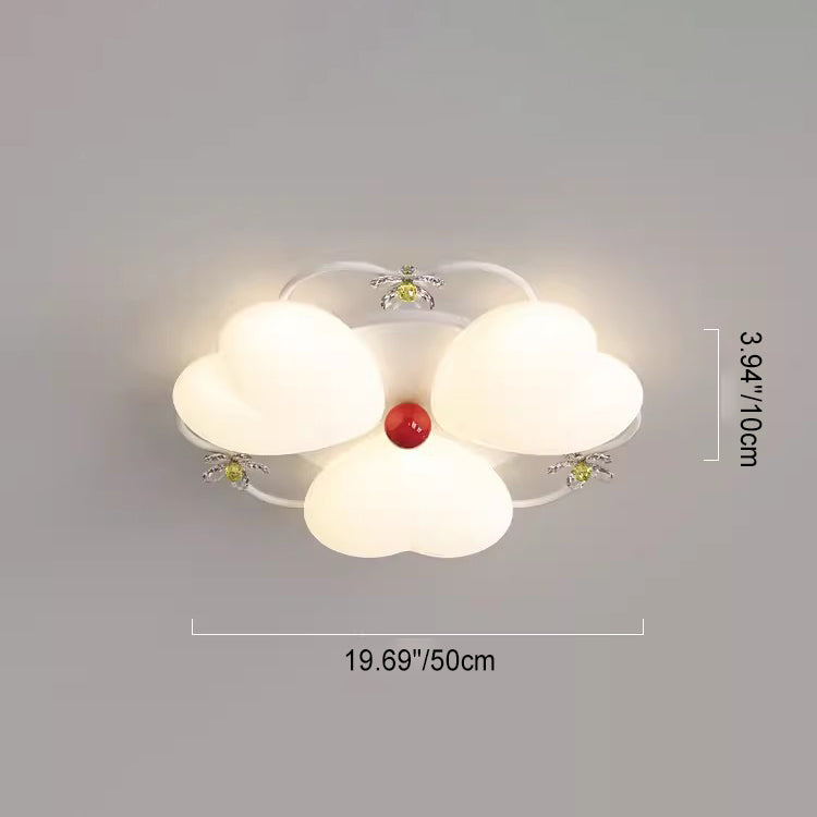 Contemporary Nordic Cream Flower Stitching Heart Ball Acrylic Iron PE LED Flush Mount Ceiling Light For Bedroom