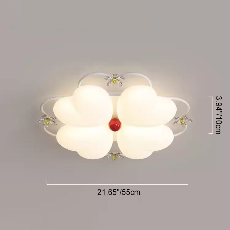 Contemporary Nordic Cream Flower Stitching Heart Ball Acrylic Iron PE LED Flush Mount Ceiling Light For Bedroom