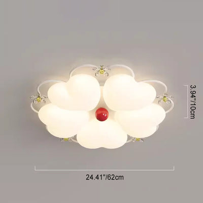 Contemporary Nordic Cream Flower Stitching Heart Ball Acrylic Iron PE LED Flush Mount Ceiling Light For Bedroom