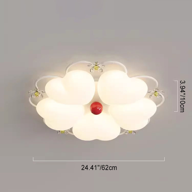 Contemporary Nordic Cream Flower Stitching Heart Ball Acrylic Iron PE LED Flush Mount Ceiling Light For Bedroom