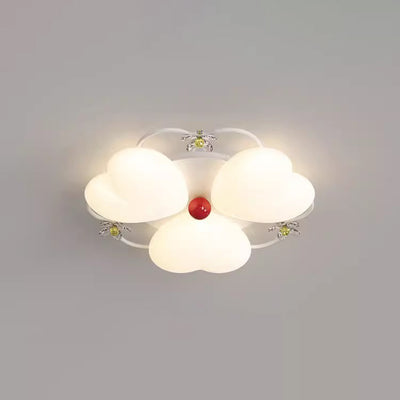 Contemporary Nordic Cream Flower Stitching Heart Ball Acrylic Iron PE LED Flush Mount Ceiling Light For Bedroom