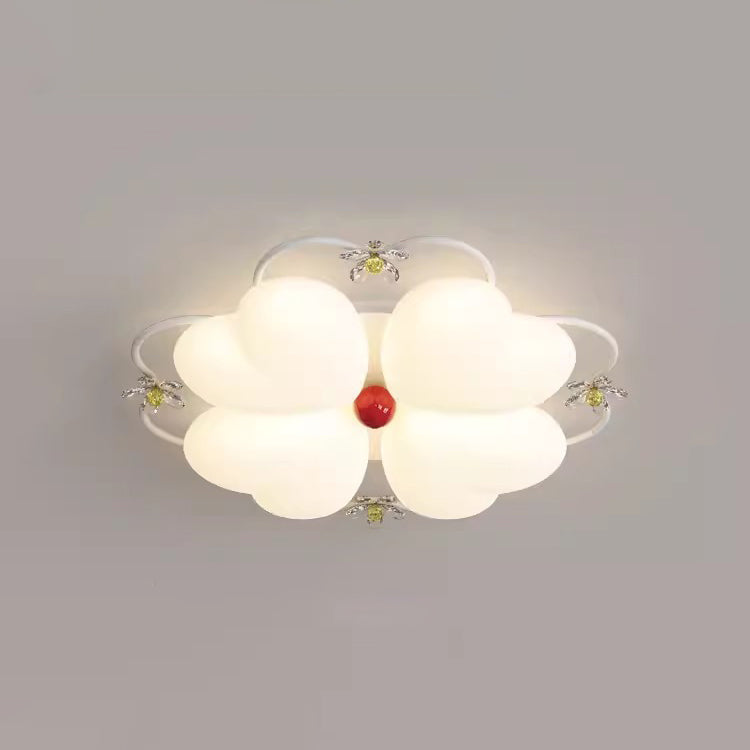 Contemporary Nordic Cream Flower Stitching Heart Ball Acrylic Iron PE LED Flush Mount Ceiling Light For Bedroom