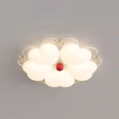 Contemporary Nordic Cream Flower Stitching Heart Ball Acrylic Iron PE LED Flush Mount Ceiling Light For Bedroom