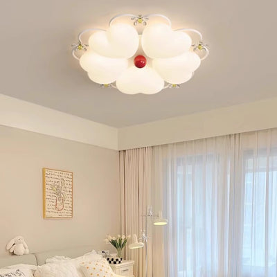 Contemporary Nordic Cream Flower Stitching Heart Ball Acrylic Iron PE LED Flush Mount Ceiling Light For Bedroom