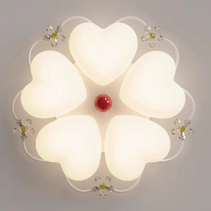 Contemporary Nordic Cream Flower Stitching Heart Ball Acrylic Iron PE LED Flush Mount Ceiling Light For Bedroom