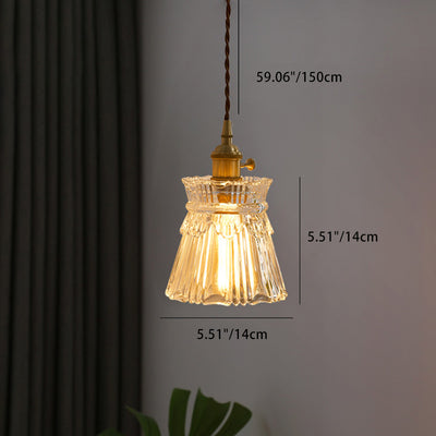 Contemporary Retro Skirt Shape Transparent Glass Lampshade Copper 1/3 - Light Pendant Light For Living Room