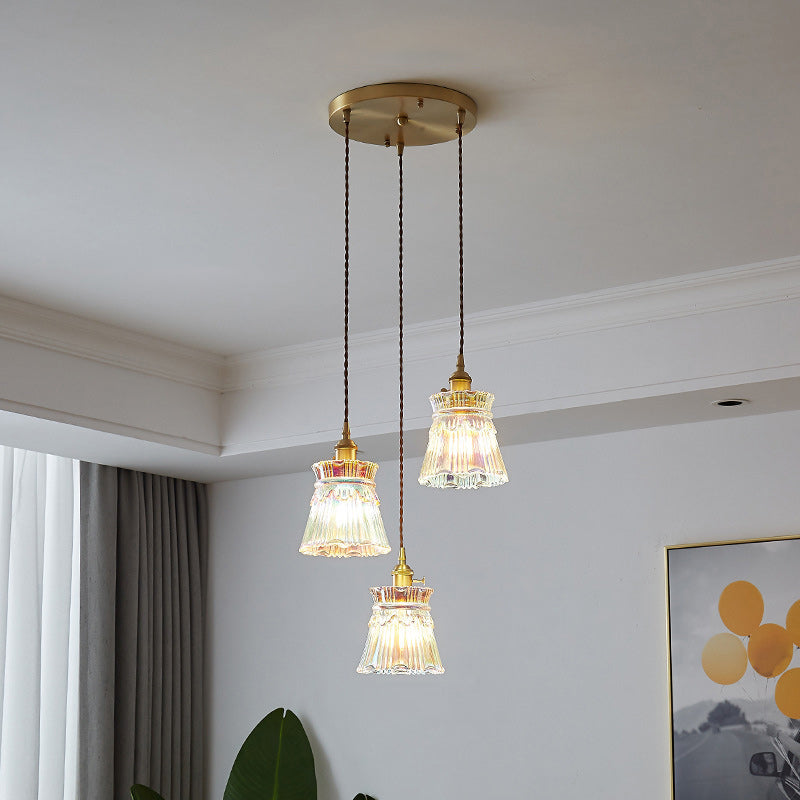 Contemporary Retro Skirt Shape Transparent Glass Lampshade Copper 1/3 - Light Pendant Light For Living Room