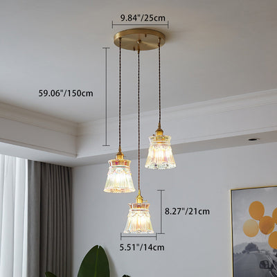 Contemporary Retro Skirt Shape Transparent Glass Lampshade Copper 1/3 - Light Pendant Light For Living Room