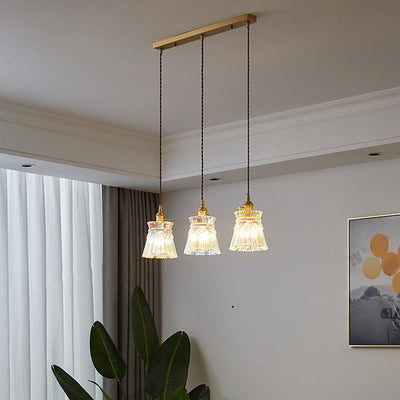 Contemporary Retro Skirt Shape Transparent Glass Lampshade Copper 1/3 - Light Pendant Light For Living Room