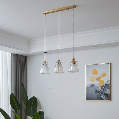 Contemporary Retro Skirt Shape Transparent Glass Lampshade Copper 1/3 - Light Pendant Light For Living Room