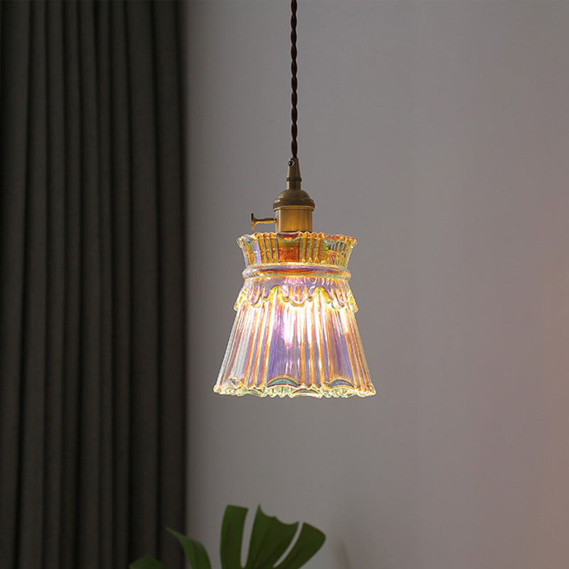 Contemporary Retro Skirt Shape Transparent Glass Lampshade Copper 1/3 - Light Pendant Light For Living Room