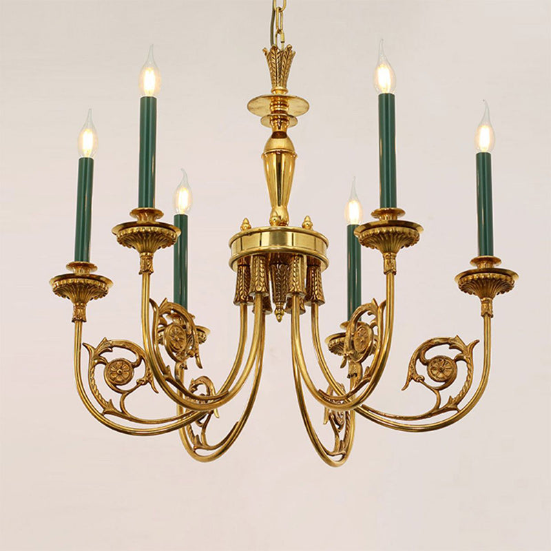 Traditional European Candle Shape Full Copper Iron 6/8 - Light Chandeliers For Living Room