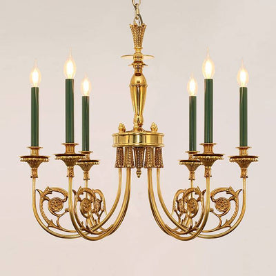 Traditional European Candle Shape Full Copper Iron 6/8 - Light Chandeliers For Living Room