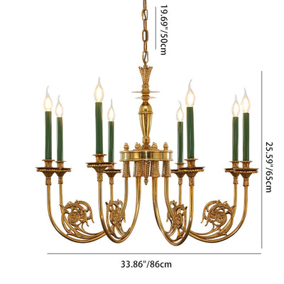 Traditional European Candle Shape Full Copper Iron 6/8 - Light Chandeliers For Living Room