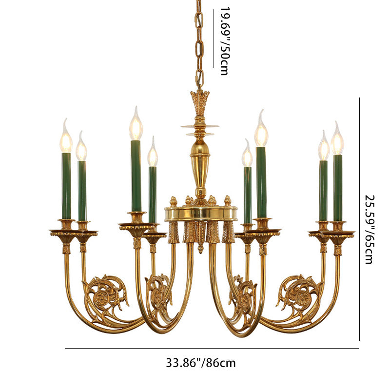 Traditional European Candle Shape Full Copper Iron 6/8 - Light Chandeliers For Living Room