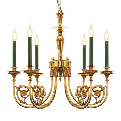 Traditional European Candle Shape Full Copper Iron 6/8 - Light Chandeliers For Living Room