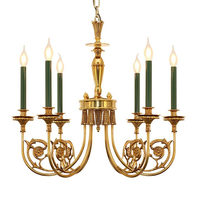 Traditional European Candle Shape Full Copper Iron 6/8 - Light Chandeliers For Living Room