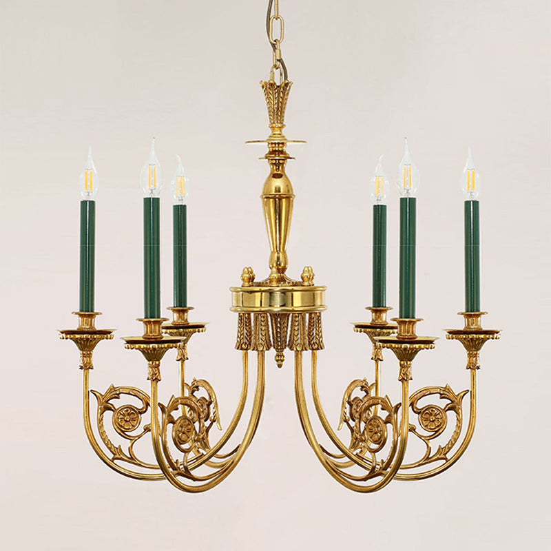 Traditional European Candle Shape Full Copper Iron 6/8 - Light Chandeliers For Living Room