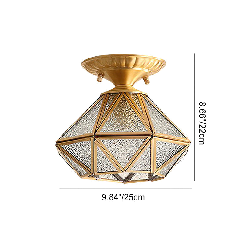 Modern Luxury Dome Diamond Shape Full Copper Glass Lampshade 1 - Light Semi-Flush Mount Ceiling Light For Hallways