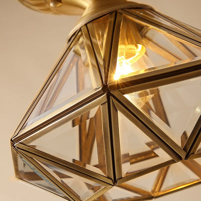 Modern Luxury Dome Diamond Shape Full Copper Glass Lampshade 1 - Light Semi-Flush Mount Ceiling Light For Hallways