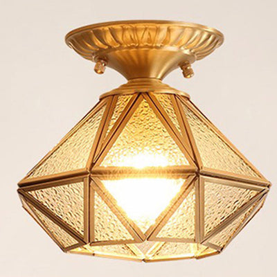 Modern Luxury Dome Diamond Shape Full Copper Glass Lampshade 1 - Light Semi-Flush Mount Ceiling Light For Hallways