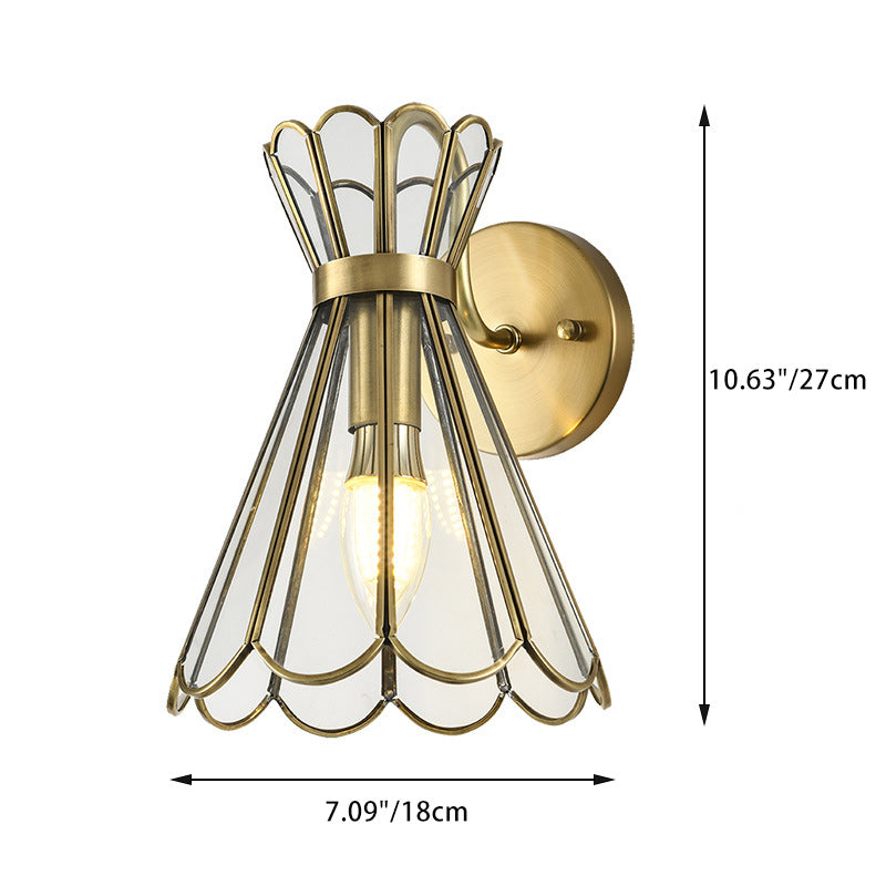 Contemporary Retro Cone Full Copper Glass 1 - Light Wall Sconce Lamp For Living Room