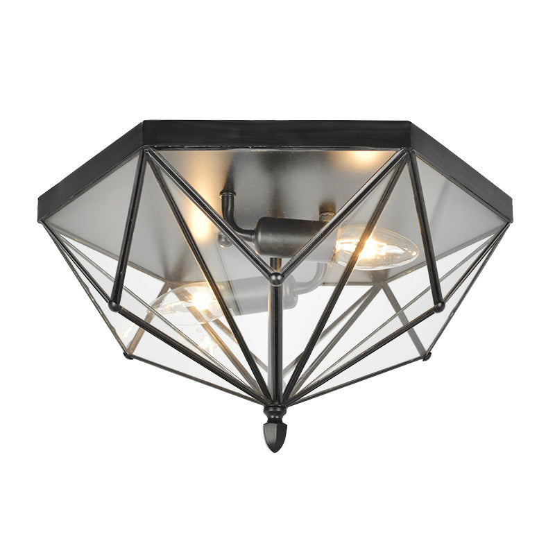 Contemporary Simplicity Polygonal Cone Full Copper Glass Lampshade 2 - Light Flush Mount Ceiling Light For Living Room