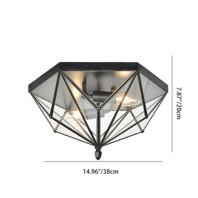 Contemporary Simplicity Polygonal Cone Full Copper Glass Lampshade 2 - Light Flush Mount Ceiling Light For Living Room