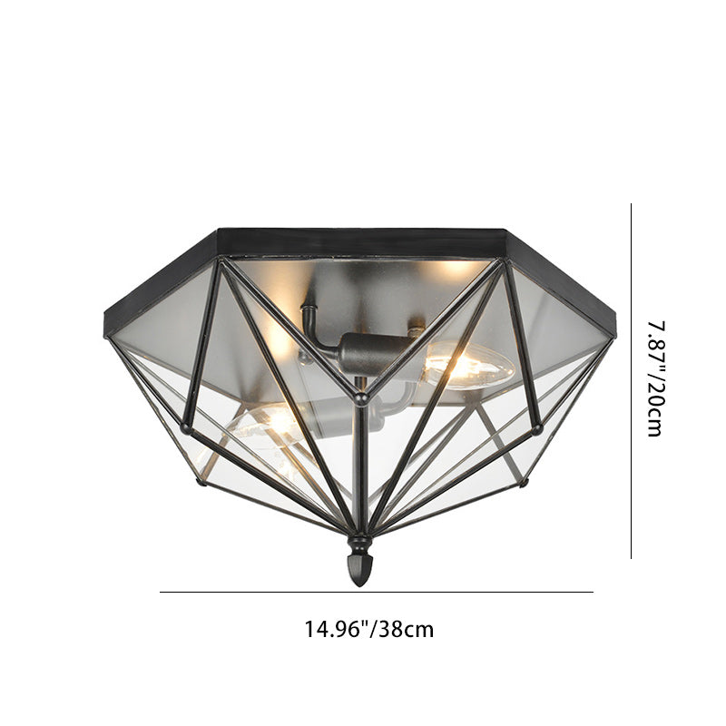 Contemporary Simplicity Polygonal Cone Full Copper Glass Lampshade 2 - Light Flush Mount Ceiling Light For Living Room