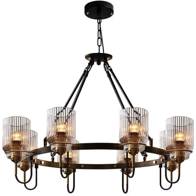 Contemporary Industrial Transparent Cylindrical Glass Lampshade Iron 6/8 - Light Chandelier For Living Room