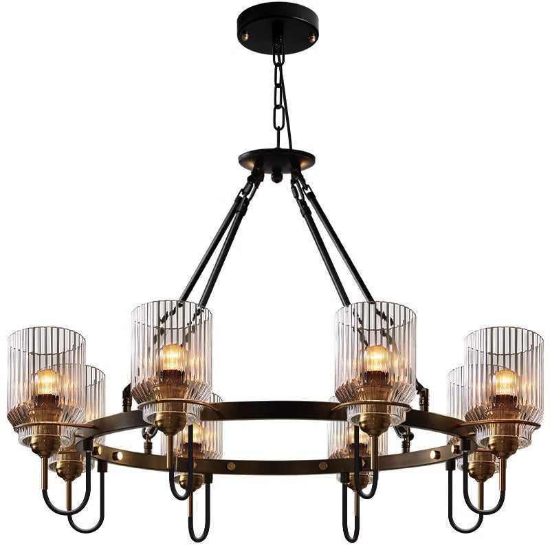 Contemporary Industrial Transparent Cylindrical Glass Lampshade Iron 6/8 - Light Chandelier For Living Room