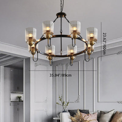 Contemporary Industrial Transparent Cylindrical Glass Lampshade Iron 6/8 - Light Chandelier For Living Room