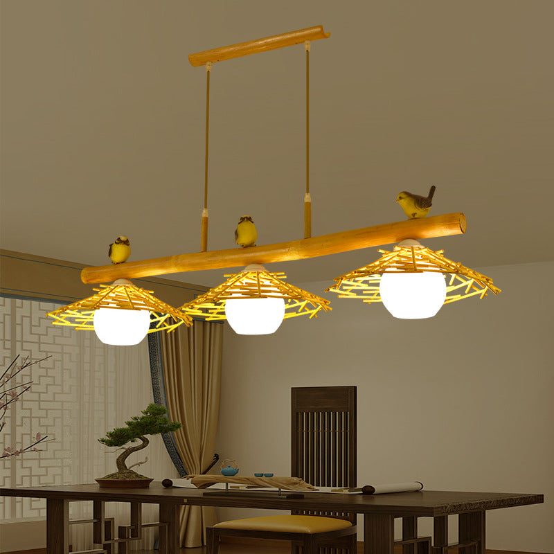 Contemporary Creative Birds Resin Bamboo Glass 2/3 - Light Chandeliers Island Light For Dining Room