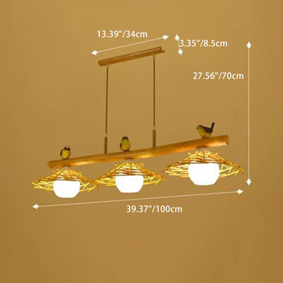 Contemporary Creative Birds Resin Bamboo Glass 2/3 - Light Chandeliers Island Light For Dining Room