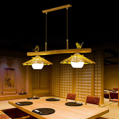 Contemporary Creative Birds Resin Bamboo Glass 2/3 - Light Chandeliers Island Light For Dining Room