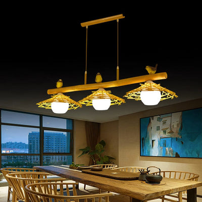 Contemporary Creative Birds Resin Bamboo Glass 2/3 - Light Chandeliers Island Light For Dining Room