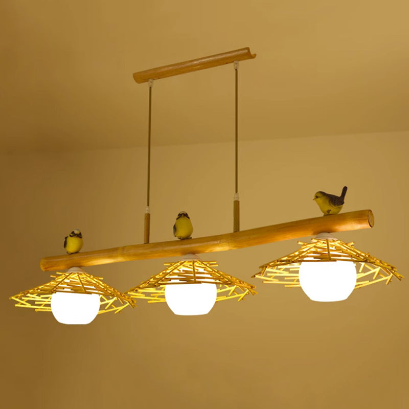 Contemporary Creative Birds Resin Bamboo Glass 2/3 - Light Chandeliers Island Light For Dining Room