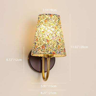 Contemporary Retro Flower Pattern Solid Wood Hardware PVC Fabric Lampshade 1- Light Wall Sconce Lamp For Living Room