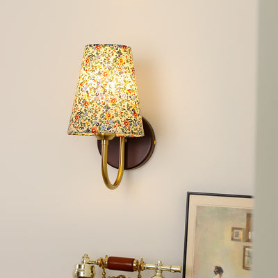 Contemporary Retro Flower Pattern Solid Wood Hardware PVC Fabric Lampshade 1- Light Wall Sconce Lamp For Living Room