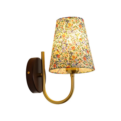 Contemporary Retro Flower Pattern Solid Wood Hardware PVC Fabric Lampshade 1- Light Wall Sconce Lamp For Living Room